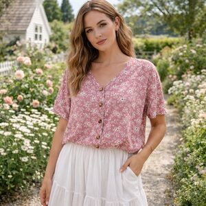 Floral Pink Button-Up Women's Top